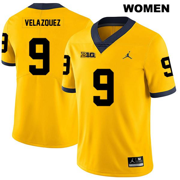 Women's NCAA Michigan Wolverines Joey Velazquez #9 Yellow Jordan Brand Authentic Stitched Legend Football College Jersey GF25D72NI